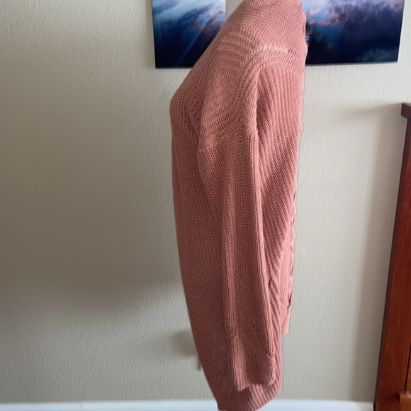 Dusty Rose Pink Long Chunky Cable Knit Cardigan Sweater Duster w/ Braided Detail - Picture 7 of 9